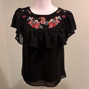 THML Black Floral Embroidered Blouse